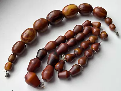 107gr Vintage Bakelite Beads Yellow+brown Marble Necklaces • $120