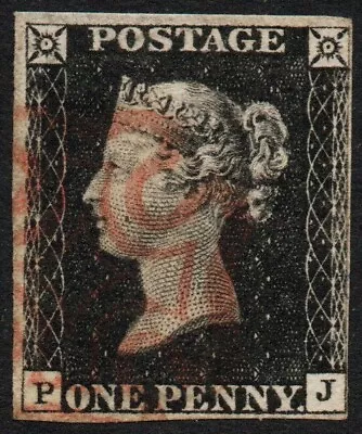 GB QV 1840 Penny Black Plate 4 Looks Like SG1. Red Maltese Cross Hinged (1143Bk) • £110