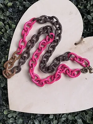 J Crew Enamel Colorblock Long Chain Link Necklace Metal 33” Pink ~ Brown ~ Gray • $25