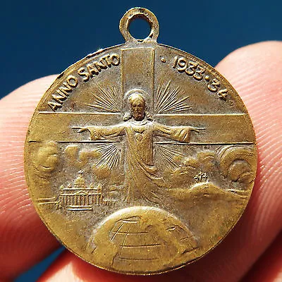 1934 Pope Pius Xi Religious Medal Vintage Christ The Redeemer Vatican Pendant • $12