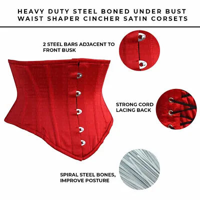 Heavy Duty Steel Boned Under Bust Cincher Hourglass Waist Training Satin Corset • $48.58