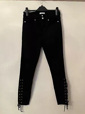 GOOD AMERICAN DESIGNER Ladies Jeans Black Lace Up Legs Size 8 • £15