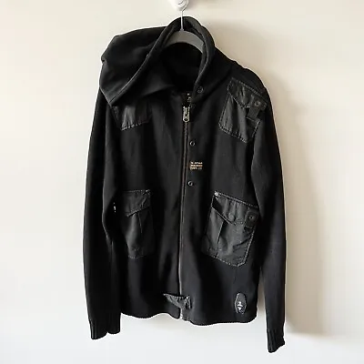 G-Star Raw Mens Size Medium Zip Up Knit Jacket With Hood Hoodie Black Cotton • $39