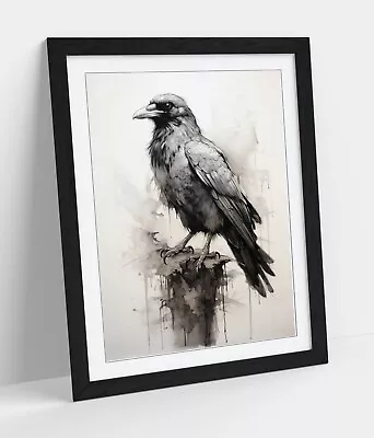 Charcoal Sketch Drawing Of Raven Crow Corvid -framed Art Poster Paper Print • £19.99