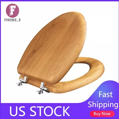 Wood Veneer Toilet Seat In Natural Oak With Chrome HingeClosed Front With Cover • $35.45