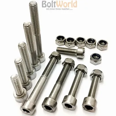 £2.50 • Buy M4 / 4mm A2 STAINLESS STEEL SOCKET CAP SCREWS WITH NYLOC NUTS HEX HEAD BOLTS