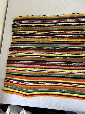 Vintage Multicolor Striped Granny Blanket 48x48 Bright Knit Afghan Crochet Throw • $19.99