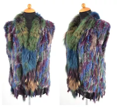 Us4879 Real Lapin Kanin Vest Coney Fur Vest Rabbit Mormot Knit Fur Waistcoat • £157.53