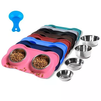 Pet Dog Bowls 2 Stainless Steel Dog Bowl With No Spill Non-Skid Silicone Mat ... • $18.69