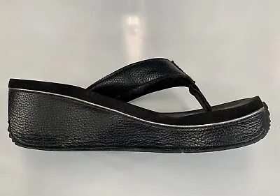 VOLATILE Sandal Sz 7 Black Leather Platform Flip Flop Comfort Shoe Wedge Slide • $14.99