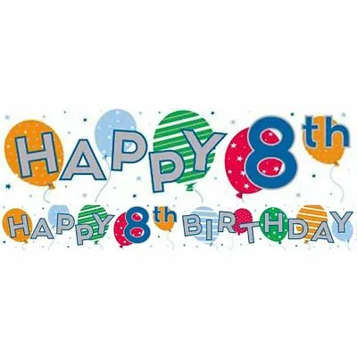 AGE 8  BIRTHDAY PARTY BANNER - 8th - BOY HOLOGRAPHIC DECORATION Balloons Design • £2.29