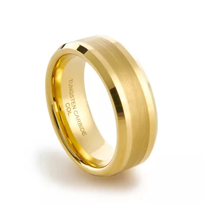 New Gold Tungsten Carbide Brushed 2 Tone Mens Wedding Band Ring 8mm • £17.95