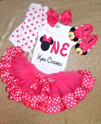 Minnie Mouse Birthday Outfit First Bday Outfit Cake Smash Ribbon Edge Tutu • $65