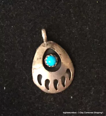 Vintage Necklace Pendant Navajo Turquoise Bear Paw STERLING SILVER Jewelry Lot Y • $8.50