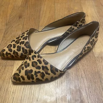 J Crew Leopard Print Calf Hair D’orsay Flats Women’s 7 1/2 Leather Slip On Shoes • $26.79