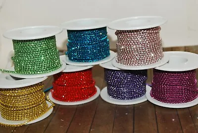 $4.99 • Buy 2mm Electroplated Brass Rhinestone Cup Chain - By The Yard - For Boho Beadmaking