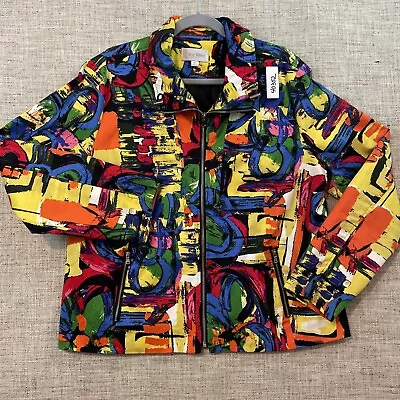 ERIN LONDON Jacket Womens XL Multi-Color Abstract Artsy Bold Tones Zip Front • $20.50