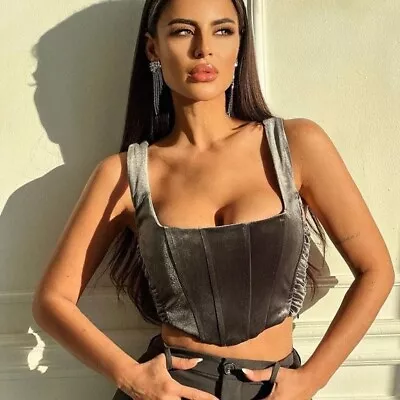 $29.99 • Buy NWT Zara Velvet Corset Cropped Top Gunsmoke Gray Clubwear Ruched