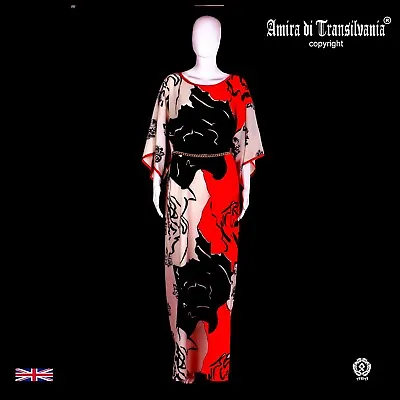 Woman Clothing Summer Couture Fashion Griff Elegant Kaftan Black Red White Roses • £513