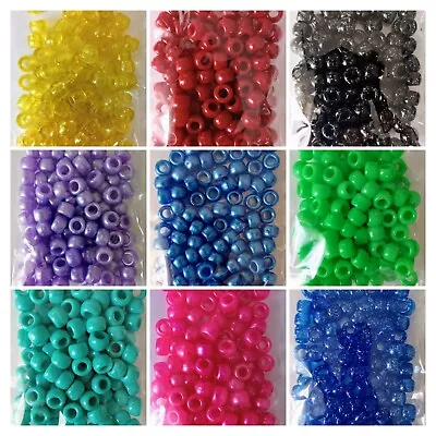 Pony Beads 9x6mm X100 Choose Colour Glitter Opaque Pearl Mixed *Craft Clearance* • £1