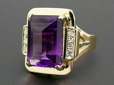 14k Yellow Gold Over 4.56Ct Emerald Cut Amethyst & Diamond Pave Cocktail Ring • $96.85