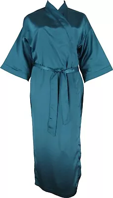 $22.04 • Buy Green Satin Robe Full Length Kimono Dressing Gown Bridal Party Sizes 6 To 24