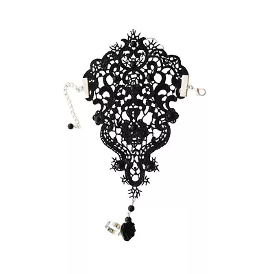 Gothic Lace Wrist Bracelet Jewelry Flower Slave Ring Wedding Bridal Women Black • £8.99
