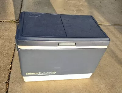 Vintage Coleman Steel Belted 54 Qt Cooler Blue 1989 W/Top Latch & Side Handles  • $65.16