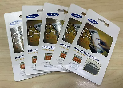 Samsung 64 GB Evo MicroSDXC UHS-1 Card 48 Mb/s Transfer Speed! LOT OF 5 Pcs!! • $25