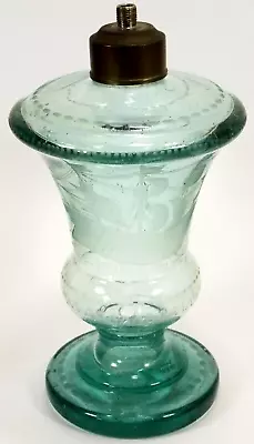 Antique Blown Glass Oil Lamp Converted Elec. Beautiful Maritime Etching Amazing! • $29.99