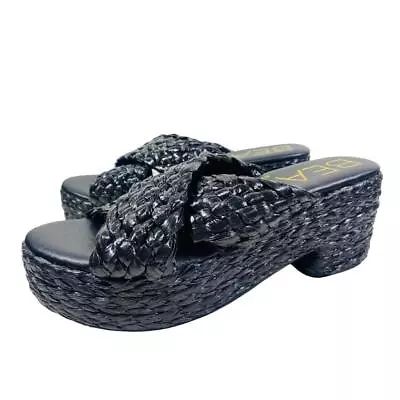 Matisse Rafia Wedge Platform Sandal Heel Women Size 10 Black • $27.99