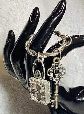 Vintage Twisted Silver Charm Key Ring- Fleur De Lis-Rhinestone Key-Bird • $0.99