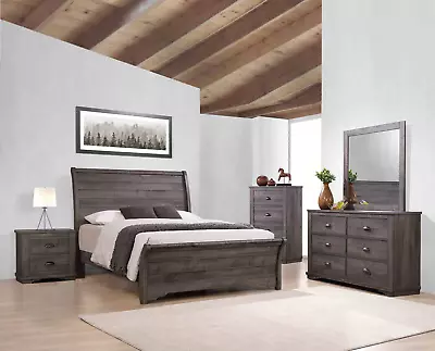 NEW Rustic Gray 5PC Sleigh Queen King Farmhouse Vintage Bedroom Set Bed/D/M/N/C • $1269.99