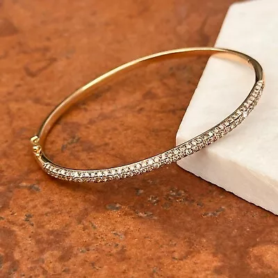 Vintage 14K Rose Gold Genuine Pave Diamond Curved Oval Cuff Bangle Bracelet • $1099.99