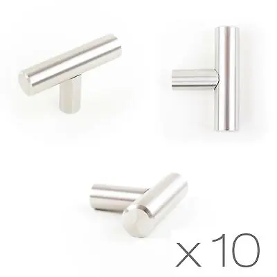 10x T-Bar Knob Brushed Steel Kitchen Cupboard Cabinet Drawer Door Handles • £5.91