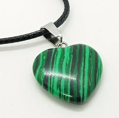 Malachite Necklace Love Heart Quartz Healing Stone Chakra Reiki Green Copper • £3.99