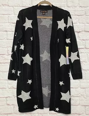 XS/Small New White Black Stars Star Long Cardigan Sweater Duster 55$ • $16.99