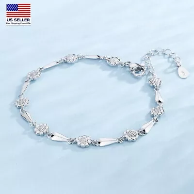 Fashion Women 925 Sterling Silver Wrist Chain Exquisite Sunflowers Bracelet • $6.99