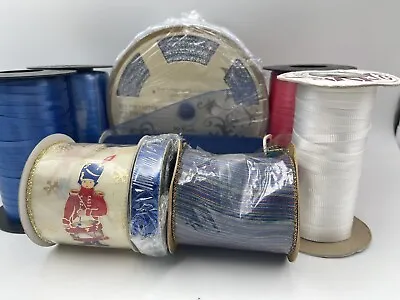 LOT Of 8 Patriotic Curling & Wired Ribbon Red White Blue Metallic Tulle Crafts • $24.99