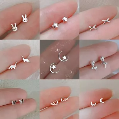 $0.85 • Buy Fashion 925 Silver Rabbit Star Moon Heart Ear Stud Earrings Women Party Jewelry