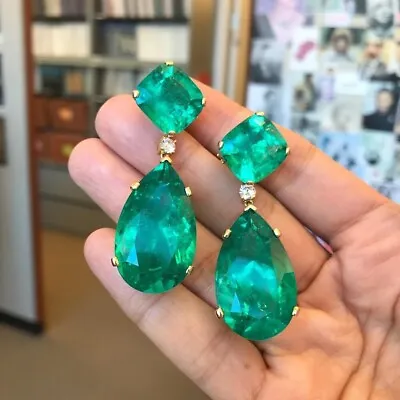 Star Of Hollywood Natural Zambian Emerald Dangle Drop Designer Earrings Silver • $40