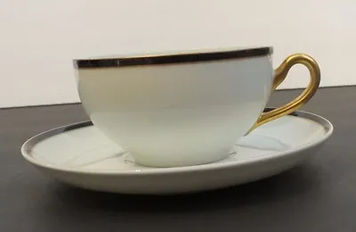  H & C Heinrich & Co. Bavaria China  Cup And Saucer ~ Black Band With Gold Trim  • $7.65