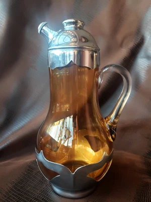 $250 • Buy Farber Bros. Chrome & Amber Cambridge Glass Cocktail Shaker Applied Clear Handle