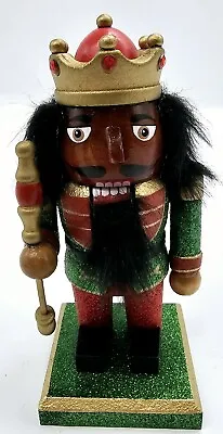 Wooden African American Chubby Nutcracker King Red & Green Sparkles 6  Tall  • $22.98