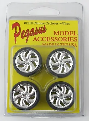 1:24 Scale Chrome  Cyclones  Rims W/Tires (4) - Pegasus Models #1218 • $15.09