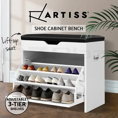 $60.95 • Buy Artiss Shoe Cabinet Bench Shoes Organiser Storage Rack Cupboard White 15 Pairs