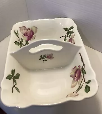 Crooksville USA Divided Serving Dish With Handle Floral Design Vintage • $14.99