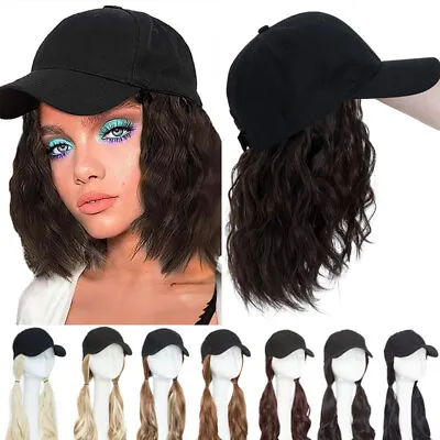 Women Baseball Hat With Synthetic Hair Straight Wavy Bob Wig Baseball Cap Wigs • $20.90