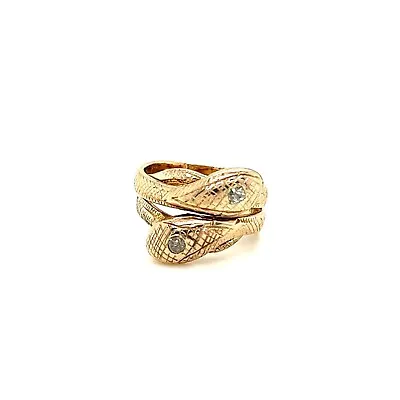 Vintage 14kt Yellow Gold Snake W/ Two Diamond Ring • $595