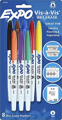 Vis-A-Vis Wet Erase Marker Set Fine Tip Assorted Colors 8 Count • $19.09